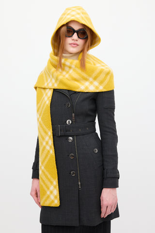 Burberry Yellow Wool Check Hooded Scarf