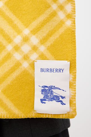 Burberry Yellow Wool Check Hooded Scarf