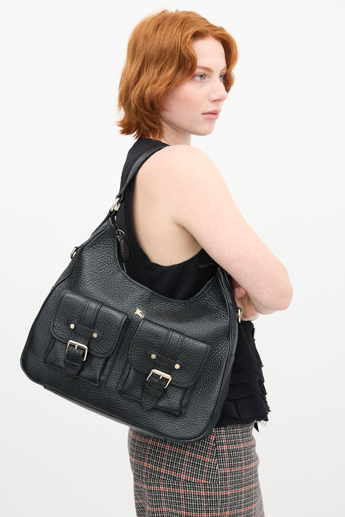 Burberry Black Pebbled Leather Shoulder Bag