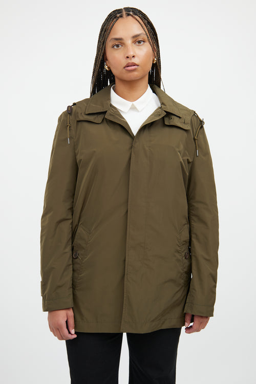 Burberry Green Nylon Hooded Jacket