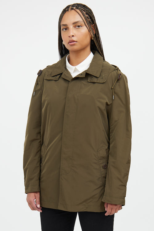 Burberry Green Nylon Hooded Jacket