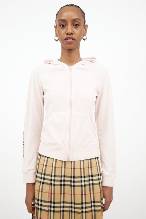 Burberry Pink Fitted 
Zip Front Hooded Top