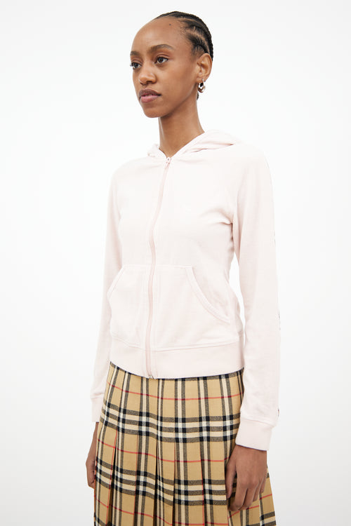 Burberry Pink Fitted 
Zip Front Hooded Top