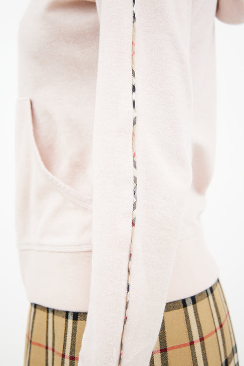 Burberry Pink Fitted 
Zip Front Hooded Top