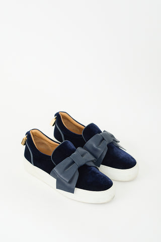 Buscemi Navy Velvet 
Leather Bow Slip On Sneaker