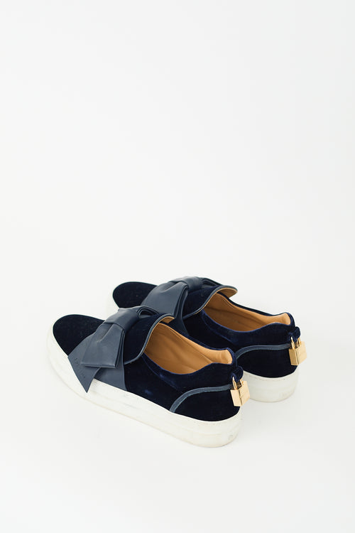 Buscemi Navy Velvet 
Leather Bow Slip On Sneaker