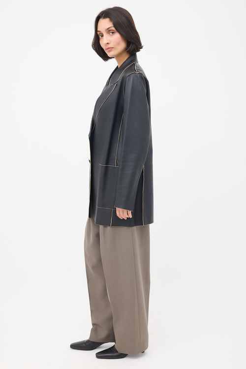 By Malene Birger Black Leather Exposed Seam Long Blazer