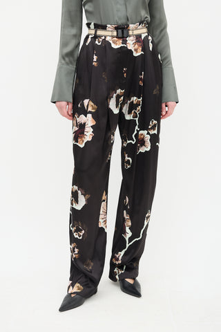 By Malene Birger Black 
Multi Floral Belted Satin Trouser