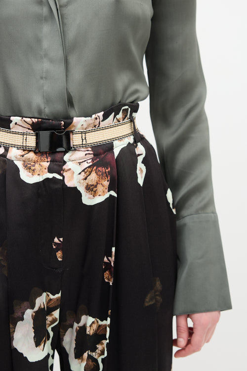 By Malene Birger Black 
Multi Floral Belted Satin Trouser