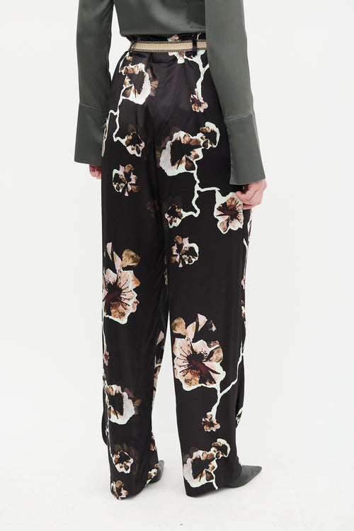 By Malene Birger Black 
Multi Floral Belted Satin Trouser