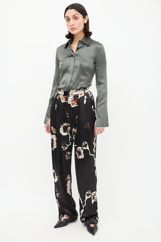 By Malene Birger Black 
Multi Floral Belted Satin Trouser