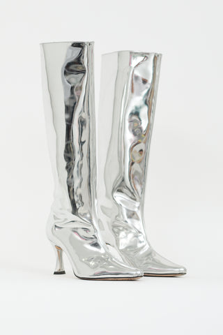 By Far Silver Metallic Leather Stevie 42 Boot