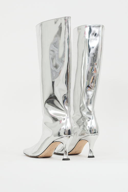 By Far Silver Metallic Leather Stevie 42 Boot