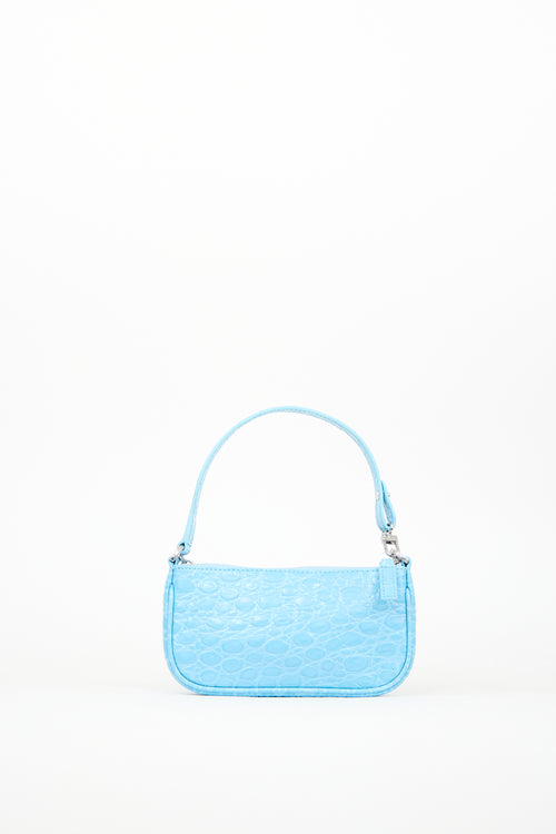 By Far Blue Embossed Leather Mini Rachel Bag