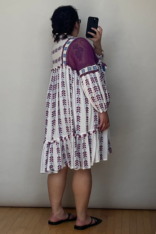 Purple 
White Embroidered Midi Dress