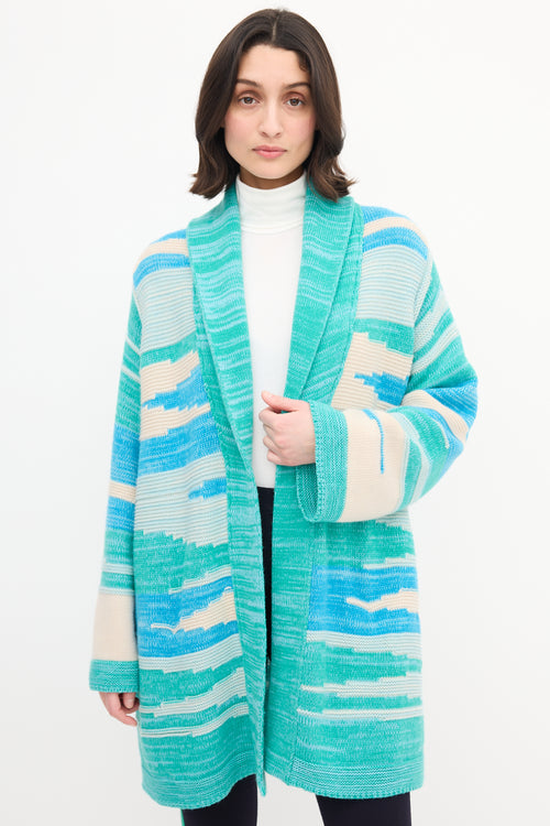 Canessa Light Blue 
Multi Intarsia Knit Tie Cardigan