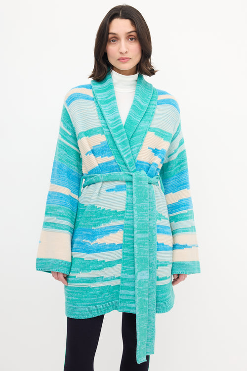 Canessa Light Blue 
Multi Intarsia Knit Tie Cardigan