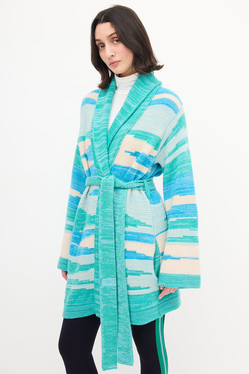 Canessa Light Blue 
Multi Intarsia Knit Tie Cardigan