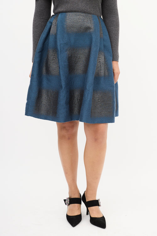 Carolina Herrera Blue 
Black Cloque Brocade Midi Skirt