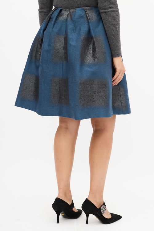 Carolina Herrera Blue 
Black Cloque Brocade Midi Skirt