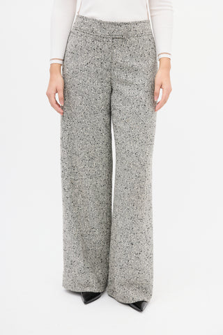 Carolina Herrera White 
Black Boucle Wide Leg Trouser