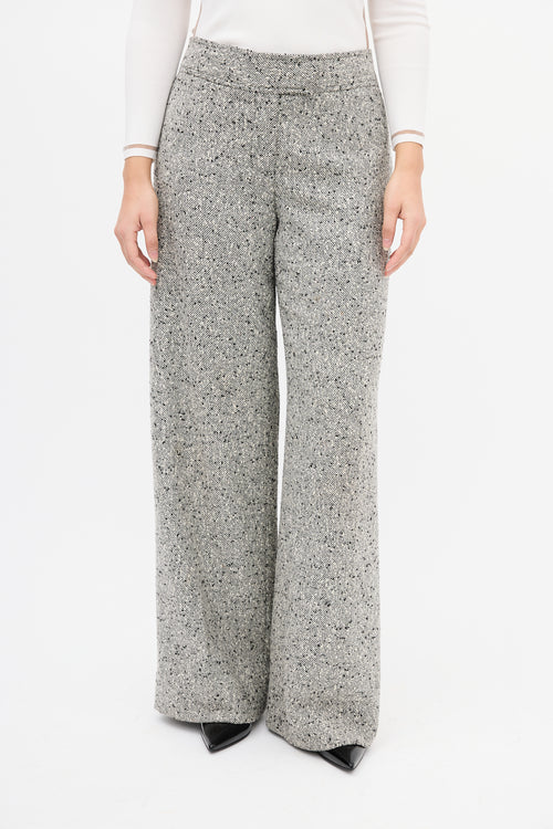 Carolina Herrera White 
Black Boucle Wide Leg Trouser