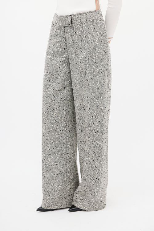 Carolina Herrera White 
Black Boucle Wide Leg Trouser