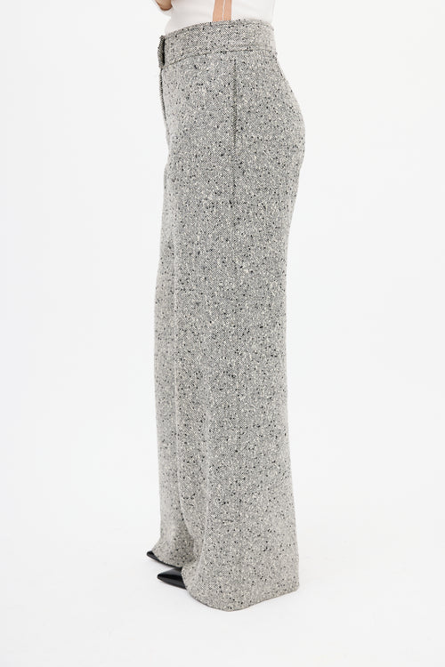 Carolina Herrera White 
Black Boucle Wide Leg Trouser