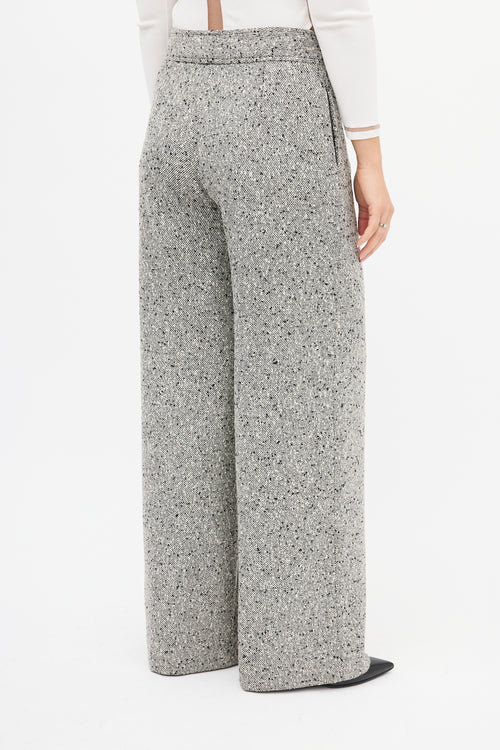 Carolina Herrera White 
Black Boucle Wide Leg Trouser