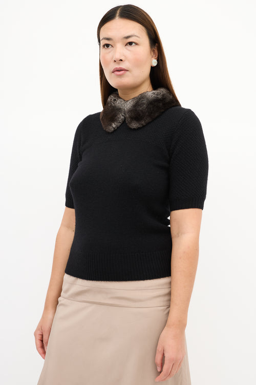 Carolina Herrera Black Cashmere 
Fur Collar Knit Top