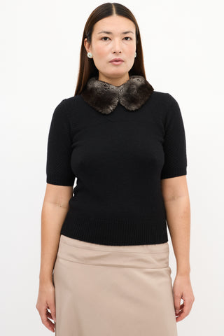 Carolina Herrera Black Cashmere 
Fur Collar Knit Top