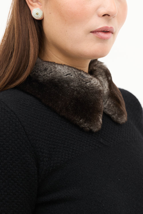 Carolina Herrera Black Cashmere 
Fur Collar Knit Top