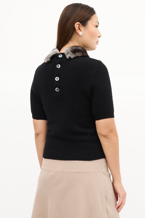 Carolina Herrera Black Cashmere 
Fur Collar Knit Top