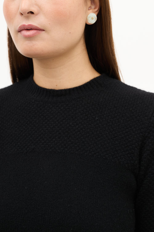 Carolina Herrera Black Cashmere 
Fur Collar Knit Top