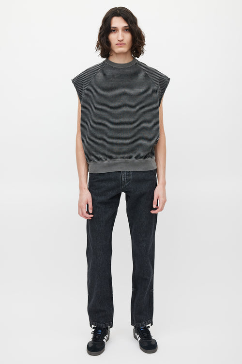 CAV EMPT Black 
Grey Striped Sleeveless Sweatshirt