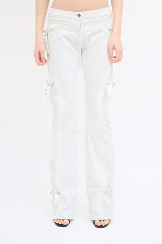 Roberto Cavalli White Flared 
Buckled Jeans