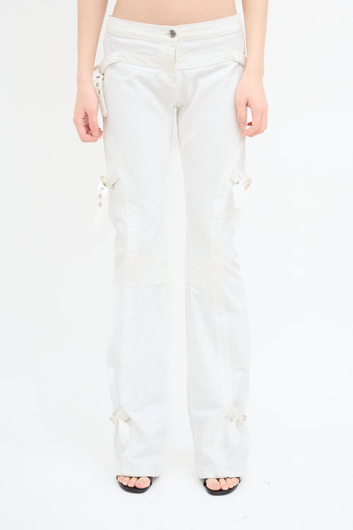 Roberto Cavalli White Flared 
Buckled Jeans