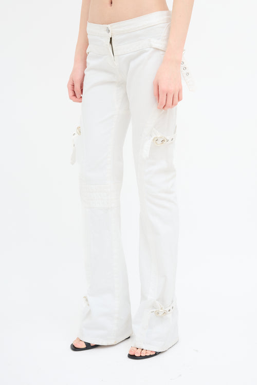 Roberto Cavalli White Flared 
Buckled Jeans