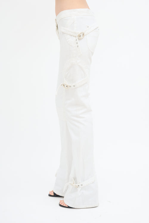 Roberto Cavalli White Flared 
Buckled Jeans