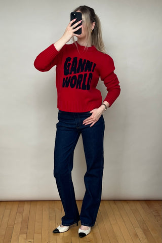 Red 
Black Wool Knit Logo Sweater