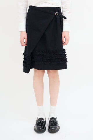 Comme des Garçons Black Wool Wrap Ruffle Skirt