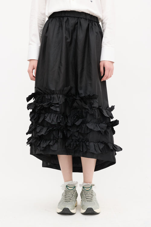 Comme des Garçons Black Nylon Ruffle Midi Skirt