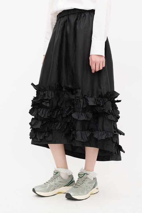 Comme des Garçons Black Nylon Ruffle Midi Skirt