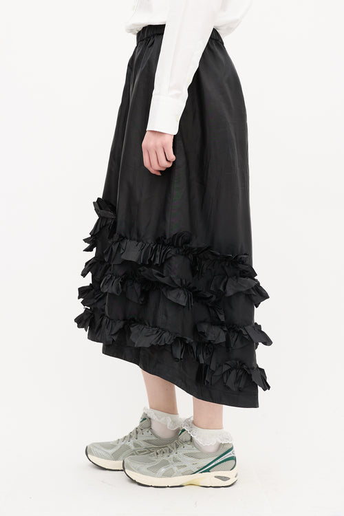 Comme des Garçons Black Nylon Ruffle Midi Skirt