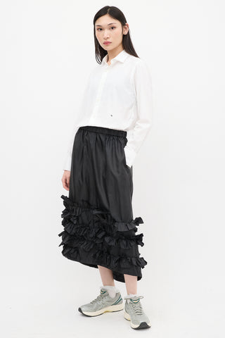 Comme des Garçons Black Nylon Ruffle Midi Skirt