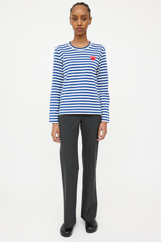 Comme des Garçons Play Blue 
White Striped Logo Top