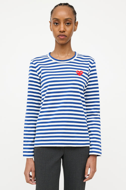 Comme des Garçons Play Blue 
White Striped Logo Top