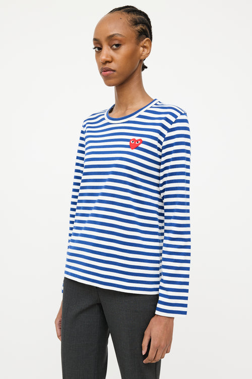 Comme des Garçons Play Blue 
White Striped Logo Top