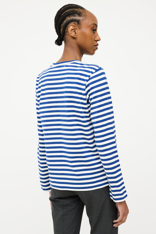 Comme des Garçons Play Blue 
White Striped Logo Top