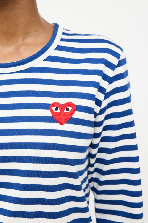 Comme des Garçons Play Blue 
White Striped Logo Top